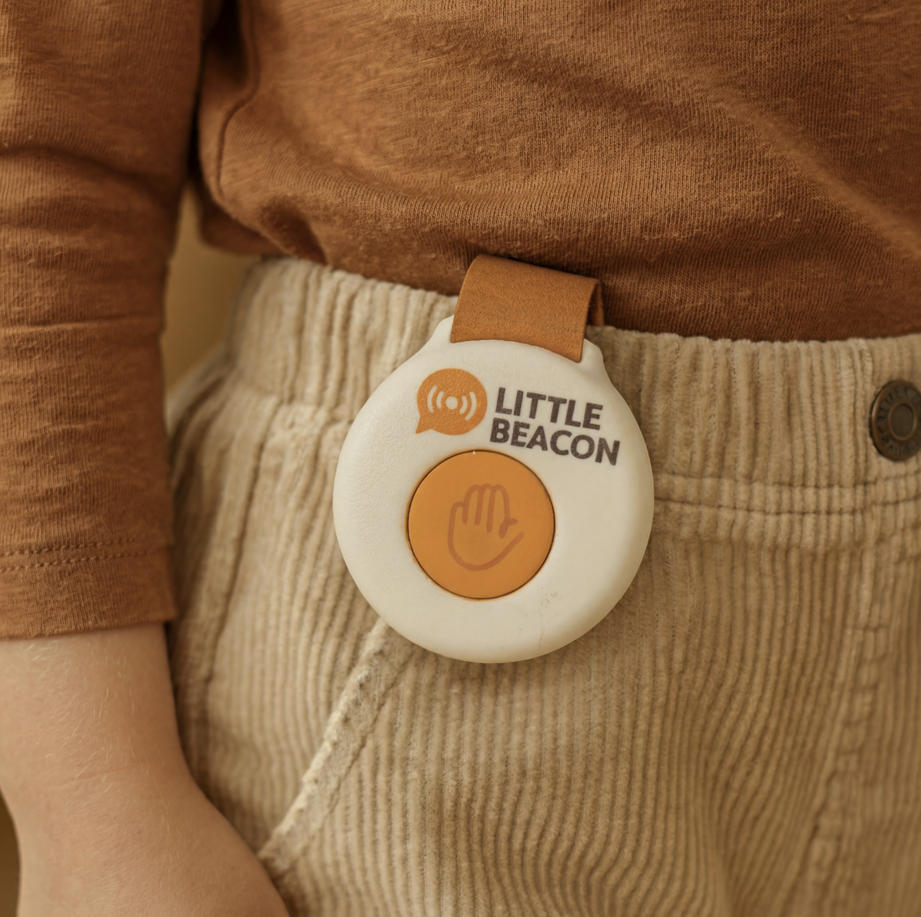 Little Beacon worn by a child on their waistband